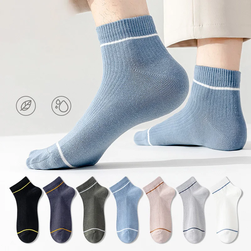 5 Pairs High Quality Men Sports Striped Socks Summer Pure Cotton Breathable Comfortable Wear-resistant  And Ankle Fashiona Socks