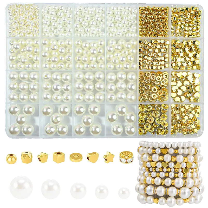 

Golden Spacer Beads For Bracelets Making Kit Assorted DIY Pearl Beads Acrylic Alphabet CCB Beads Kit For Jewelry Making Supplies