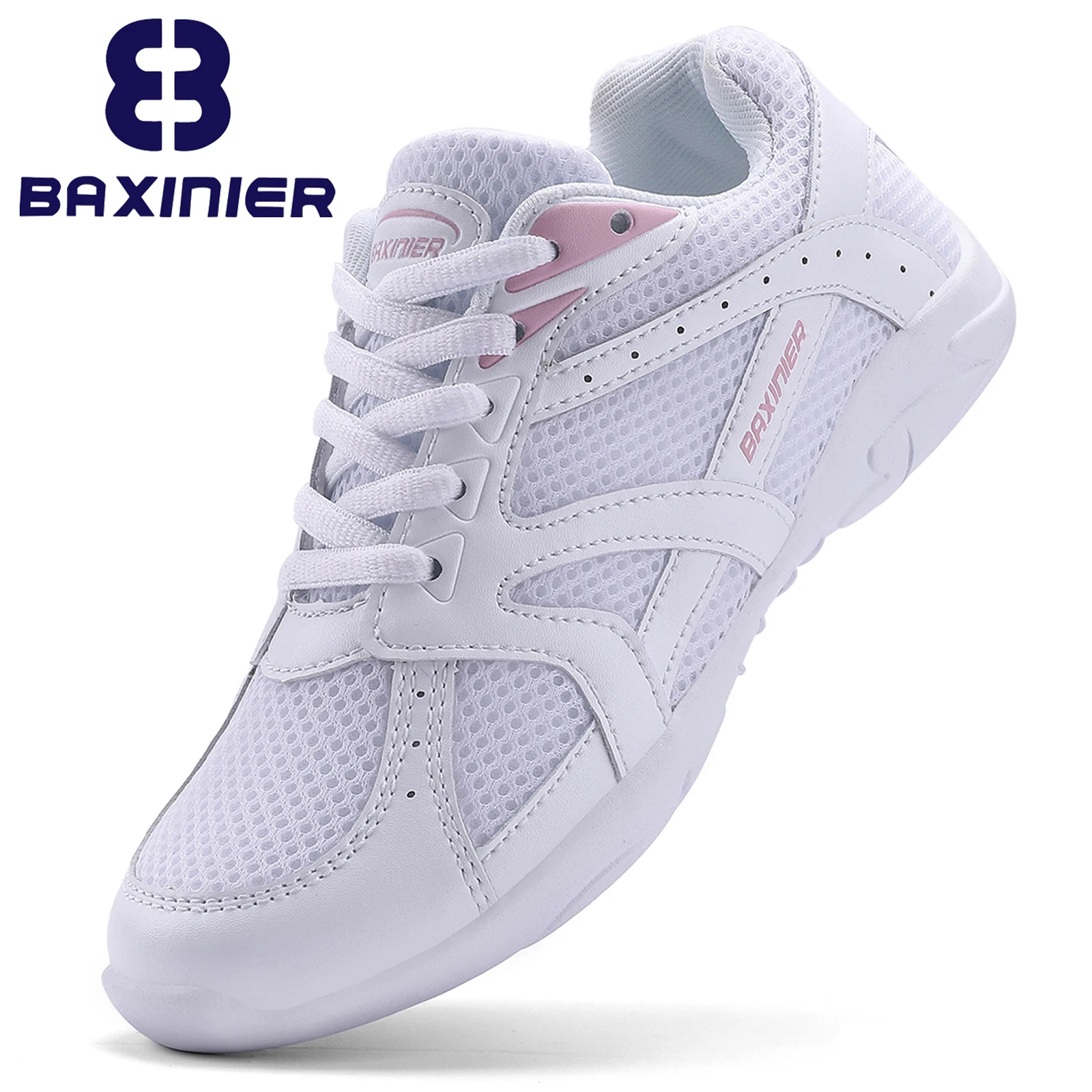 BAXINIER Youth Girls White Cheerleading Dancing Shoes Athletic Training Tennis Walking Breathable Competition Cheer Sneakers