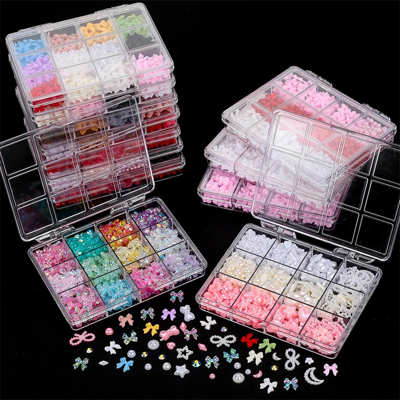

12Grids Kawaii Resin Bowknot Nail Art Decorations 3D Acrylic Charms Mini Rhinestone Manicure Tools DIY Charms Nails Accessories