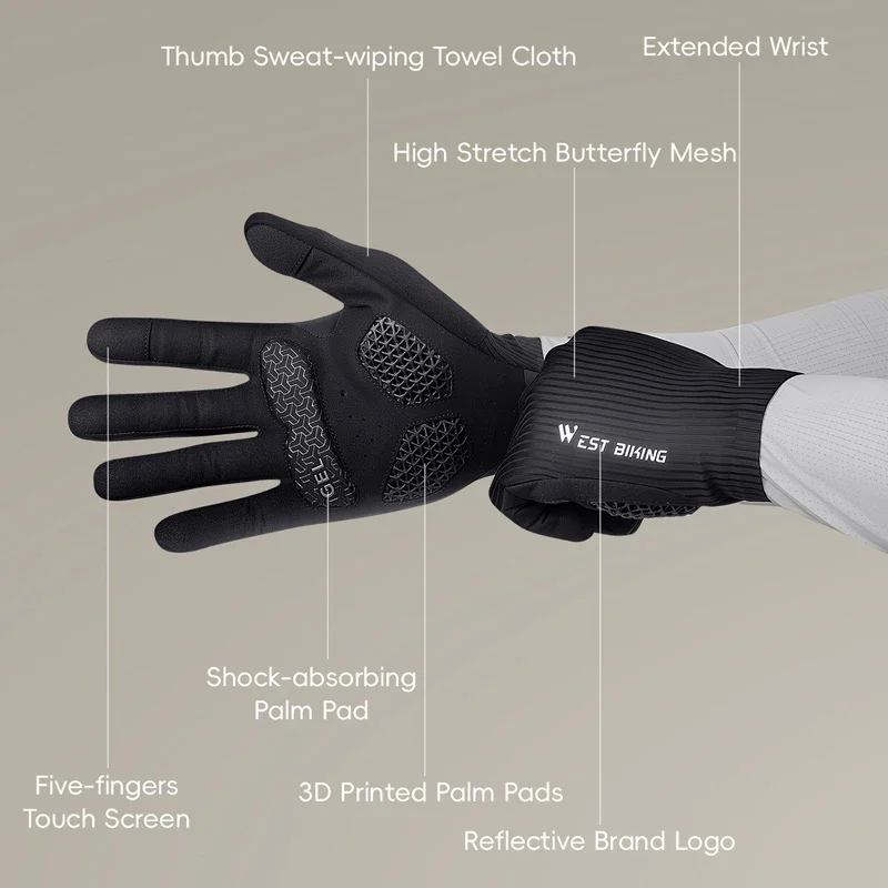 

WEST BIKING 3D Printed Bicycle Gloves Windproof Road Racing Full Finger Cycling Gloves Lightweight Breathable Bike Sport Gear