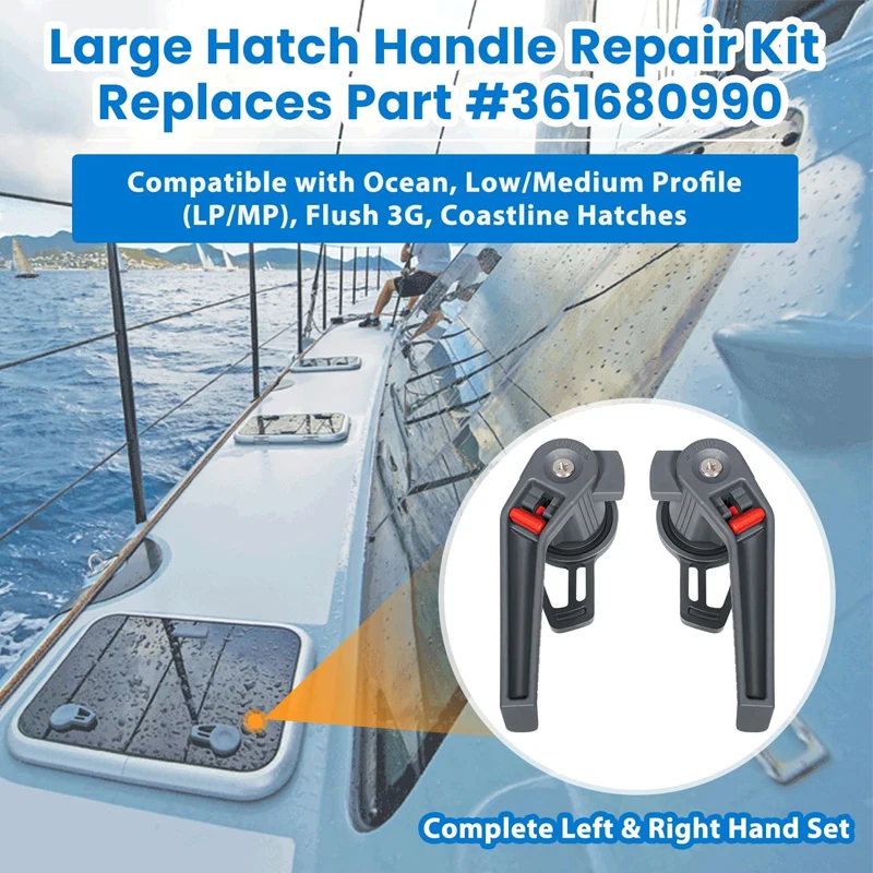 Complete LH/RH Set #361680990, Large Handle Kit for Lewmar Ocean, Low/Medium Profile (LP/MP), Flush 3G, Coastline Hatches