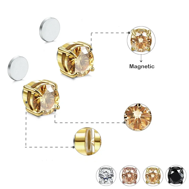 Magnetic Stud Earring Women Shining Magnet Ear Studs Men Zircon Stone Ear Clip Non-piercing Earrings Jewelry Accessories view 3