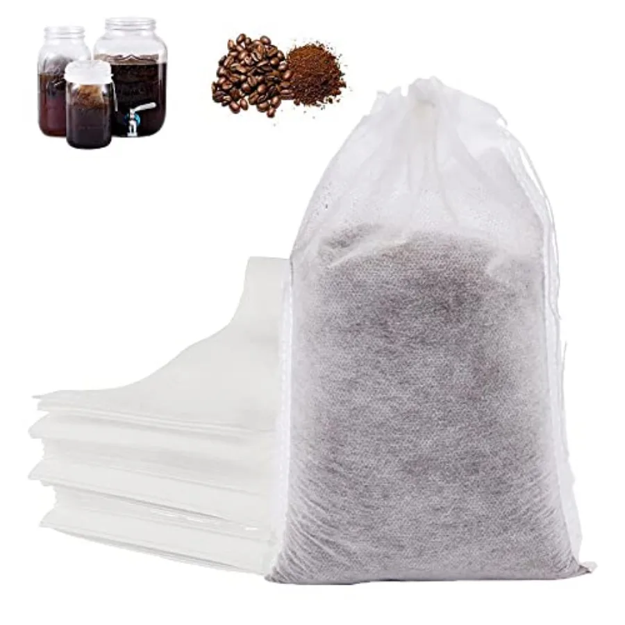 60PCS No Mess Cold Brew Bags, Cold Brew Coffee Filters 6"x 10" Disposable French Press Filter Bags Fine Mesh Brewing Bag with D