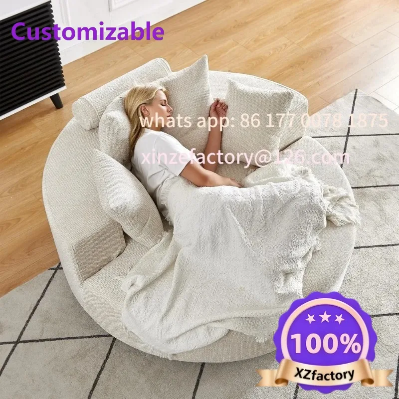 Customizable 55-inch Wide Oversized Round Swivel Chair with 360-Degree Rotation, Chenille Upholstered Comfortable Lounge Chair
