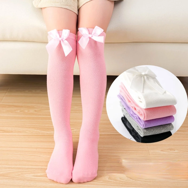 New Spanish Baby knee Long Tube Socks Autumn Winter Children Cotton Sock For Girls Knee High Sock Big Bows Kids Floor Socks