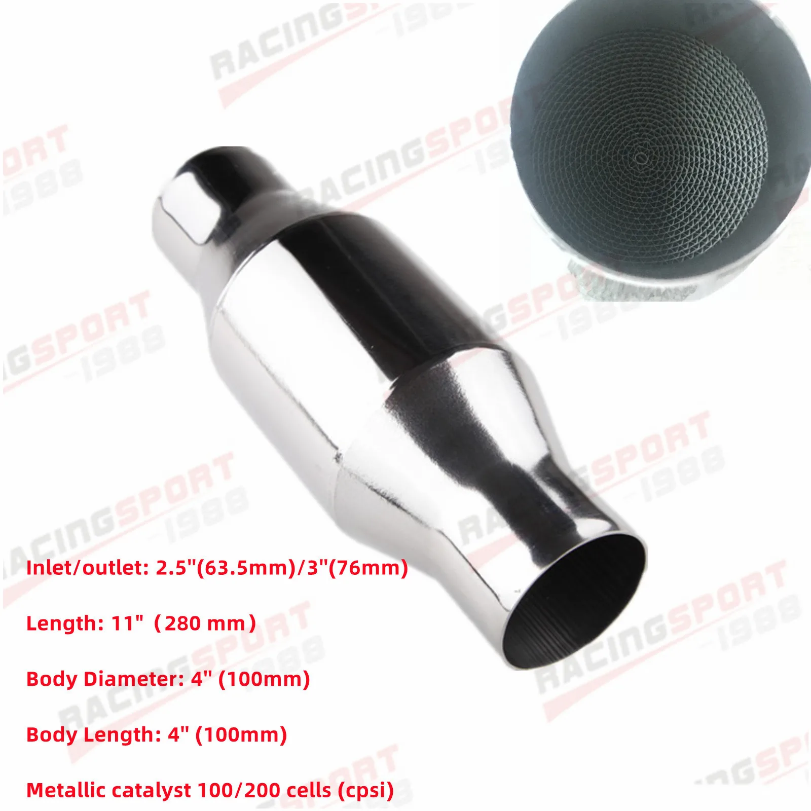 

2'' 2.25'' 2.5'' 3" Universal Car Catalytic Converter 100/200 Cells High Flow Muffler Catalyst Converter