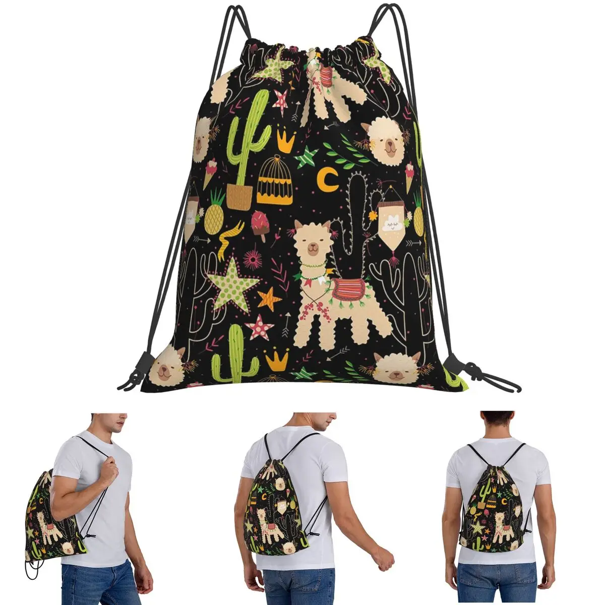 

Рюкзаки с милым рисунком кактуса и альпаки, многофункциональные портативные сумки на шнурке, сумка для хранения, сумки для книг для студентов-путешествий
