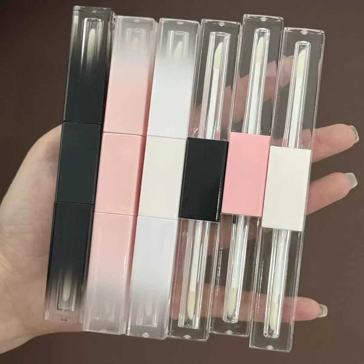 

50Pcs Square Gradient 2 in 1 Double Sided Cosmetic Lip Gloss Containers Refillable Bottle Two Head Liquid Lipstick Packaging 6ml