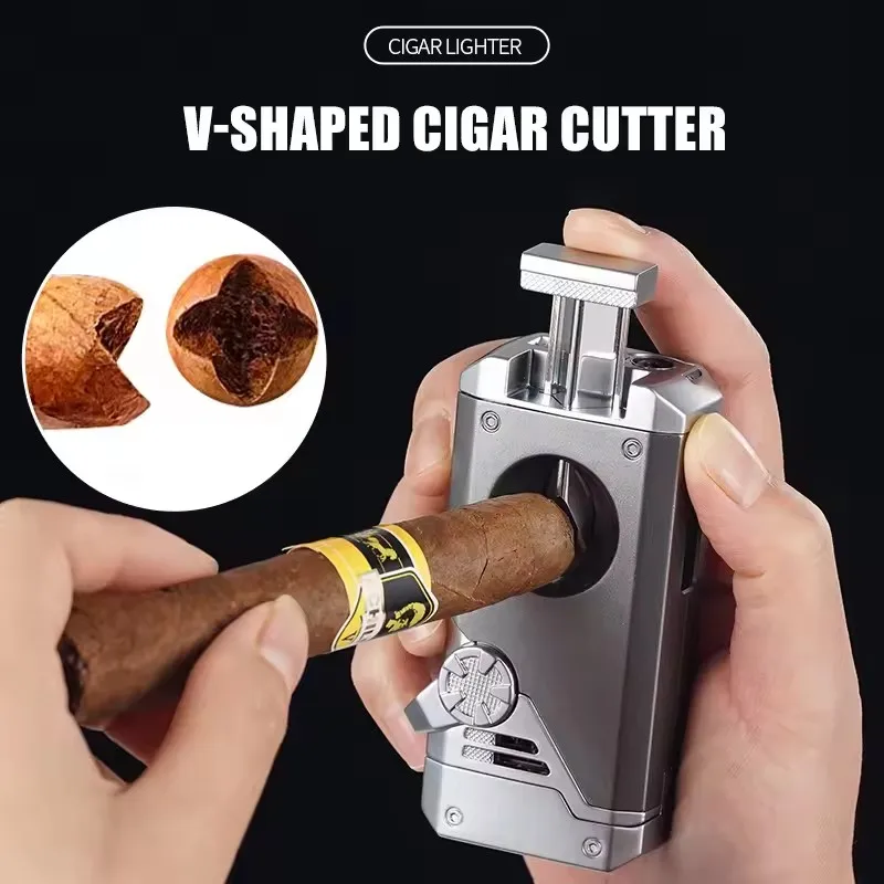 New Multi functional Flame Four Blue Flame Cigar Lighter Arm Ignites Windproof Metal Inflatable Cool Lighter Fashion Men's Gift