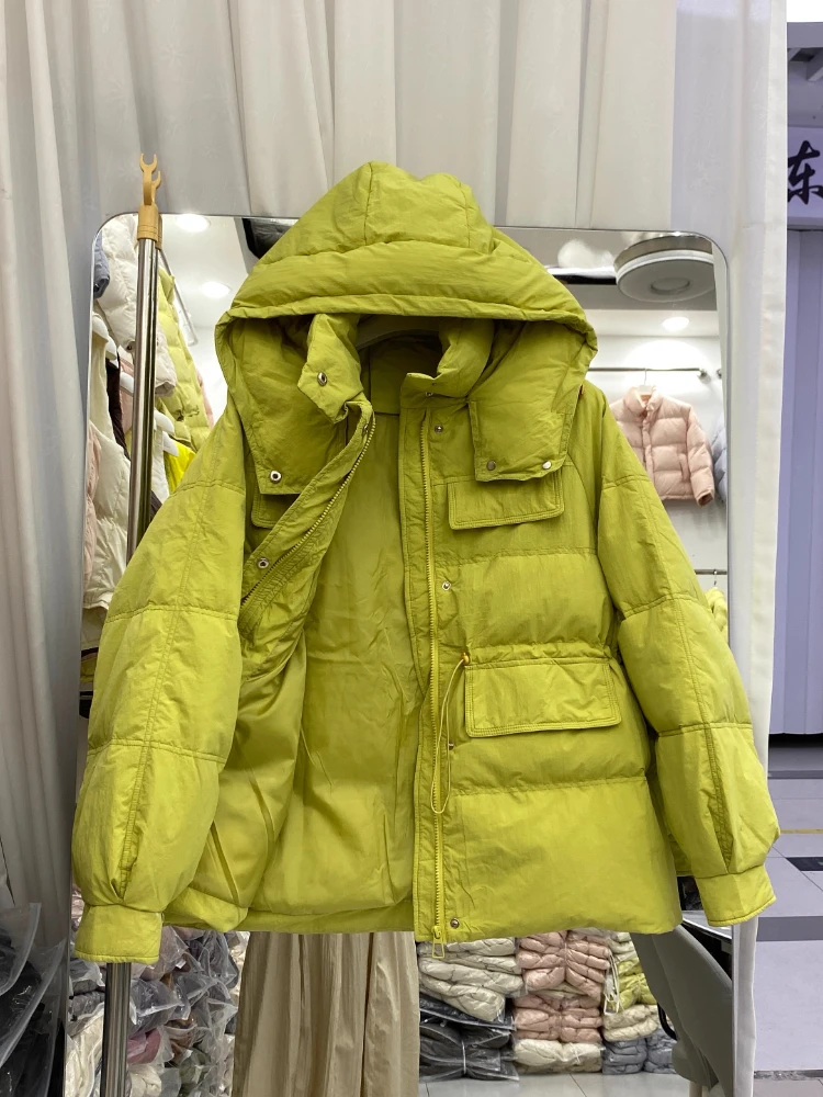 Hooded Down Jacket For Women Autumn Winter 2025 New Fashion Long Sleeve Loose Coats Casual Thicken Warm Solid Parkas Outwear