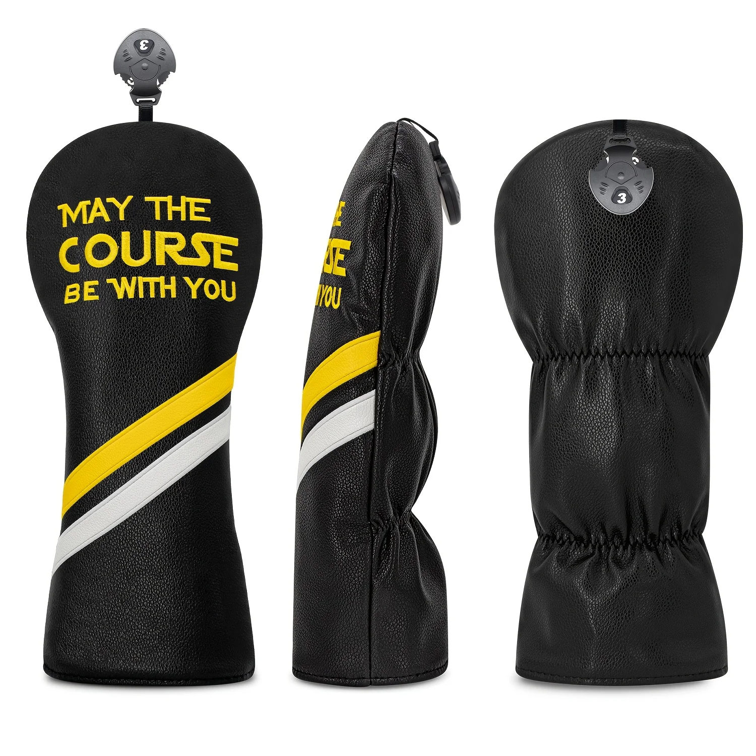 1pc/4pcs Golf Ball Head Covers with "May The Course Be with You" Embroidery - Cushioned Interior, Elastic Closure image 3