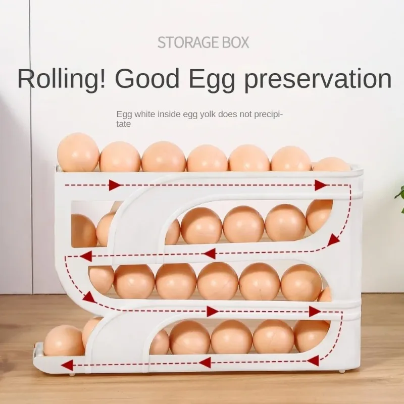 4 Layer Automatic Egg Roller New Household Kitchen Dedicated Egg Roller Rack Space Saving Large Capacity Egg Organiser