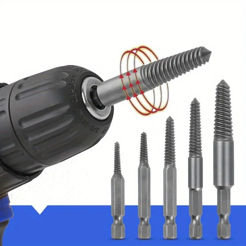 1 Set of Hex Shank Extractor Tools, 5-Piece Set of High-Strength Steel Screw and Bolt Extractors, Manual Hex Shank Tool Suitable for Damaged or Rusted Screws, No Electricity Required