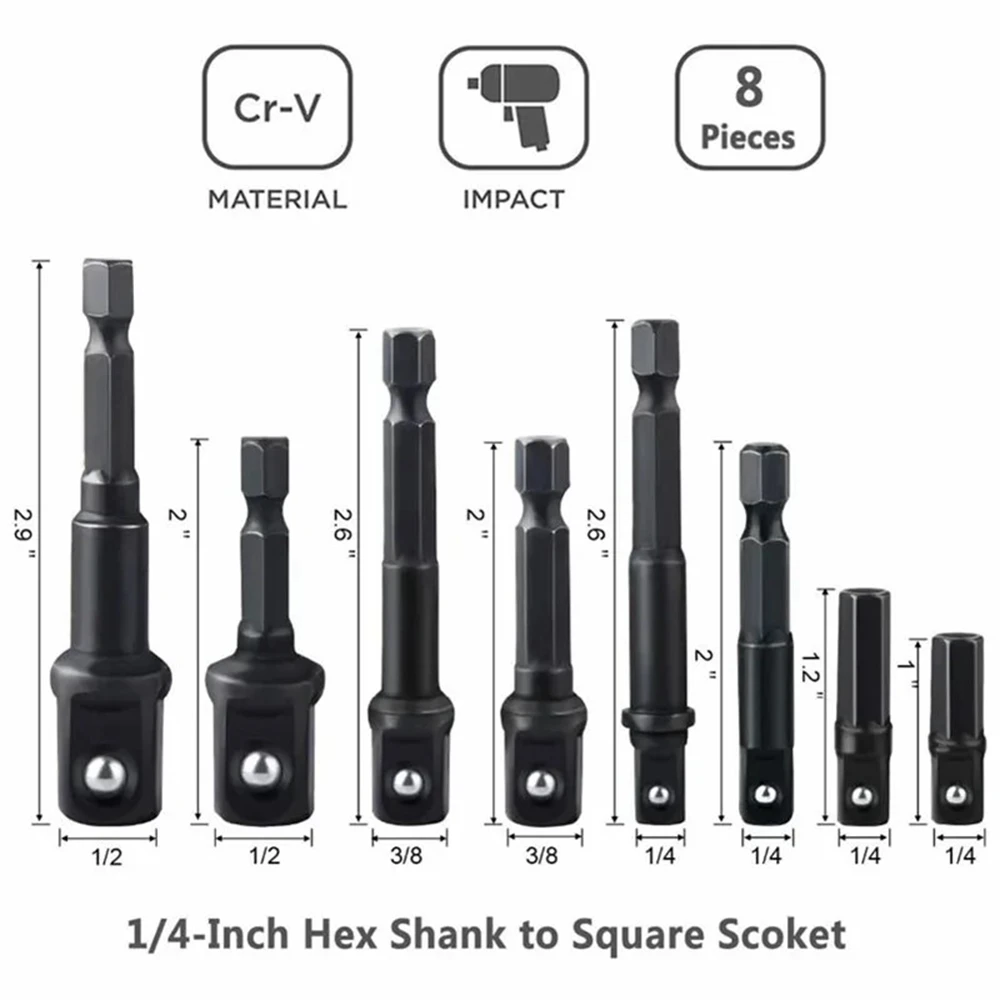 Impact Socket Adapter and Reducer Set Extension Drill Turns Power Into High Speed Nut Driver 1/4 Quick Release Tool Accessories