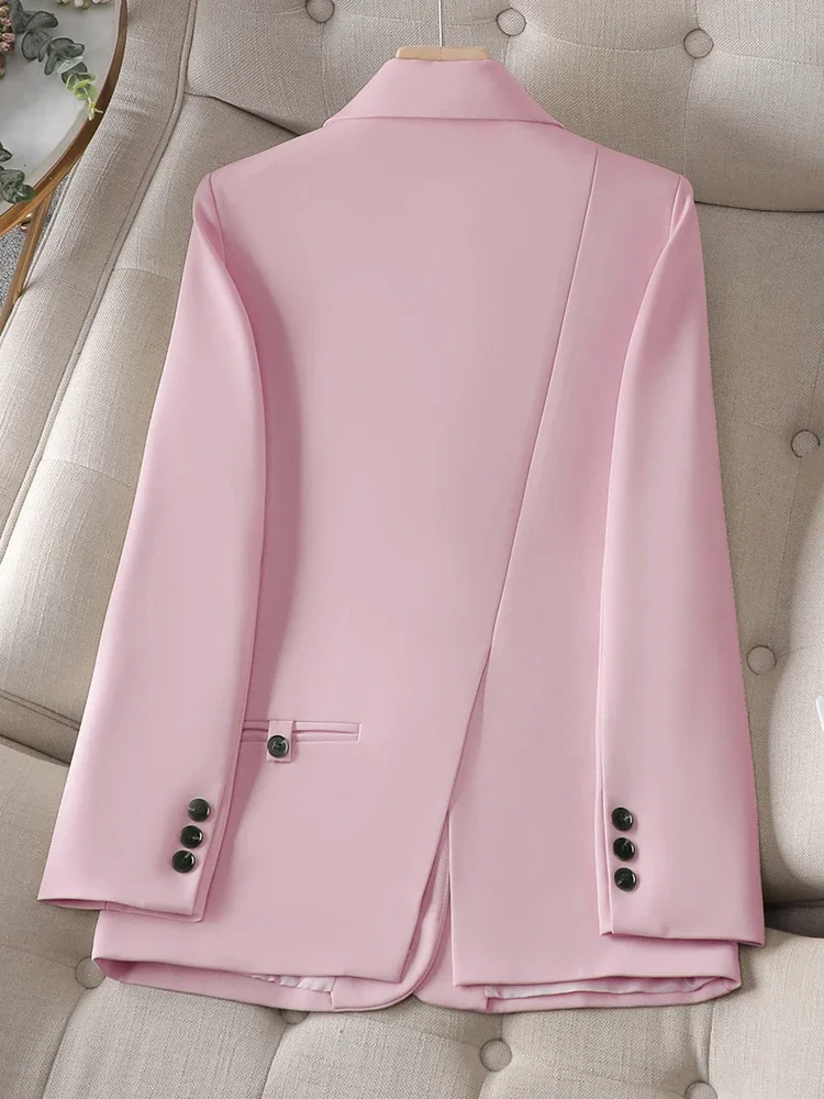 White Women Suit Blazer Black Pink Apricot Single Button Long Sleeve Female Straight Jacket Coat Autumn Lady Work Wear Clothes