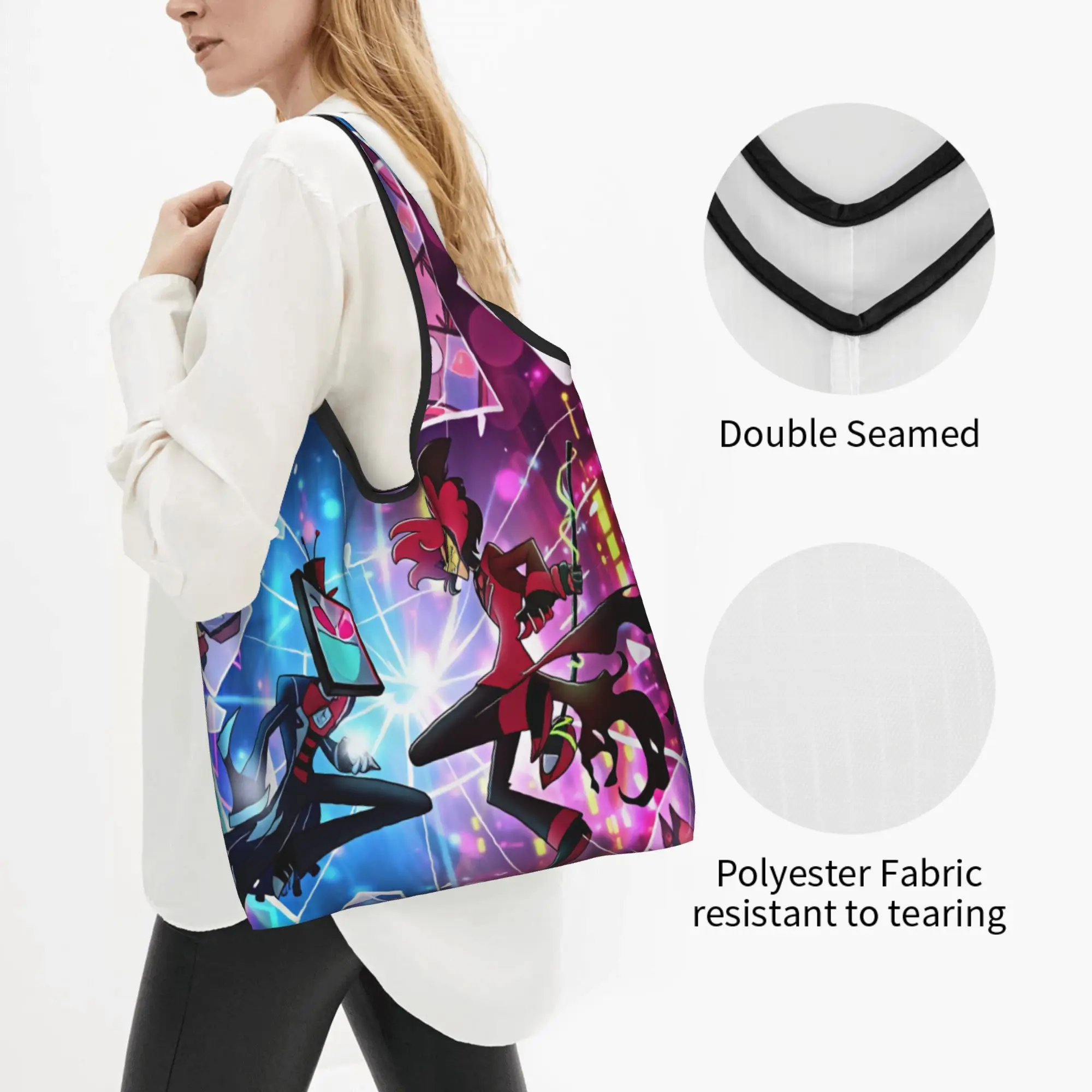 Recycling Hazbin Hotels Alastor Demon Vox Shopping Bag Women Tote Bag Portable  Groceries Shopper Bags