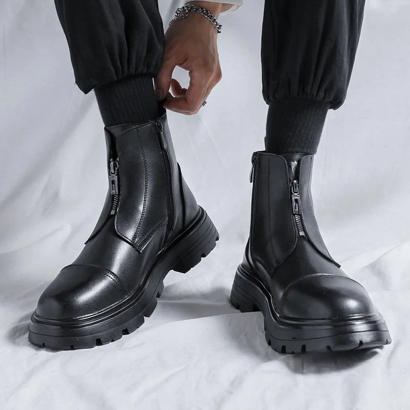 iBoots men 2025 British style retro high top Korean version trend versatile thick sole height increasing Chelsea boots