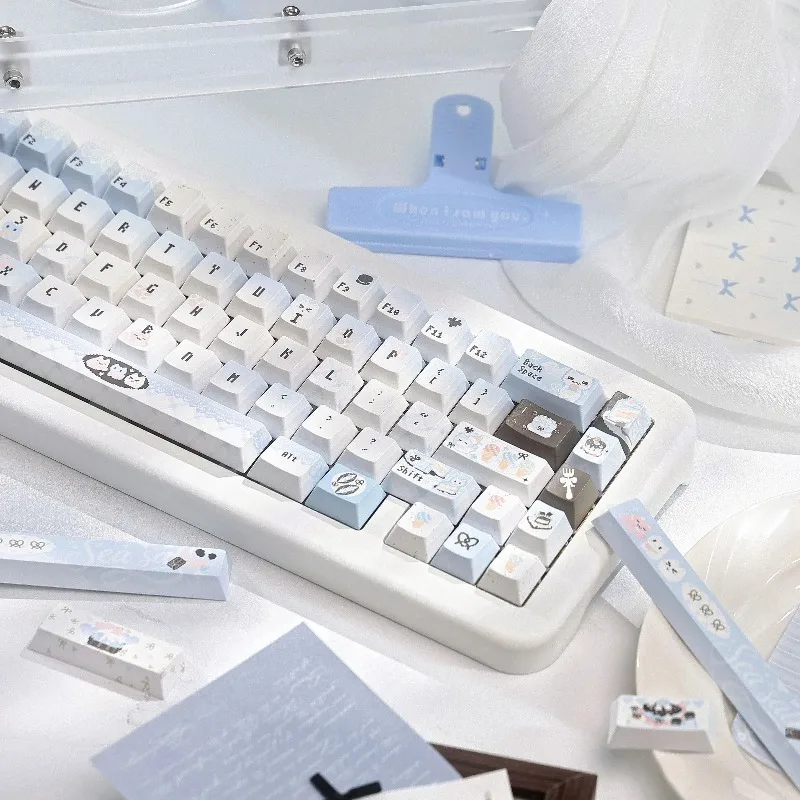 Sea Salt Pixel Meow Theme Keycaps Set Customized PBT Sublimation Cherry Profile Keyboard Cap for Mechanical Keyboard Accessories