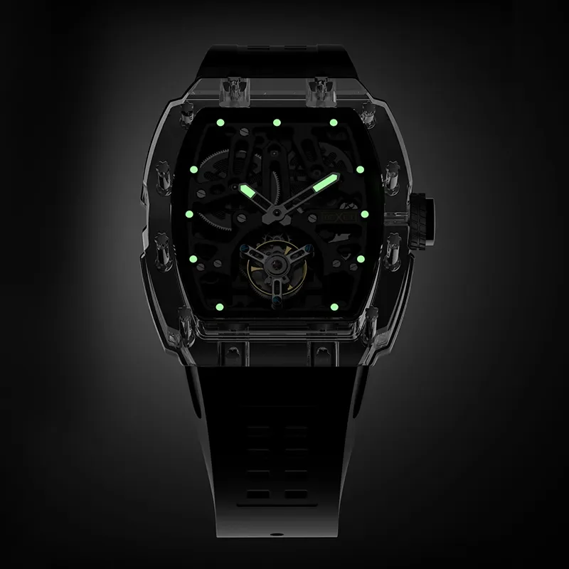 BEXEI Роскошные мужские часы с кристаллами K9 и турбийоном, механические наручные часы со скелетом и летающим турбийоном, винтажные 9127