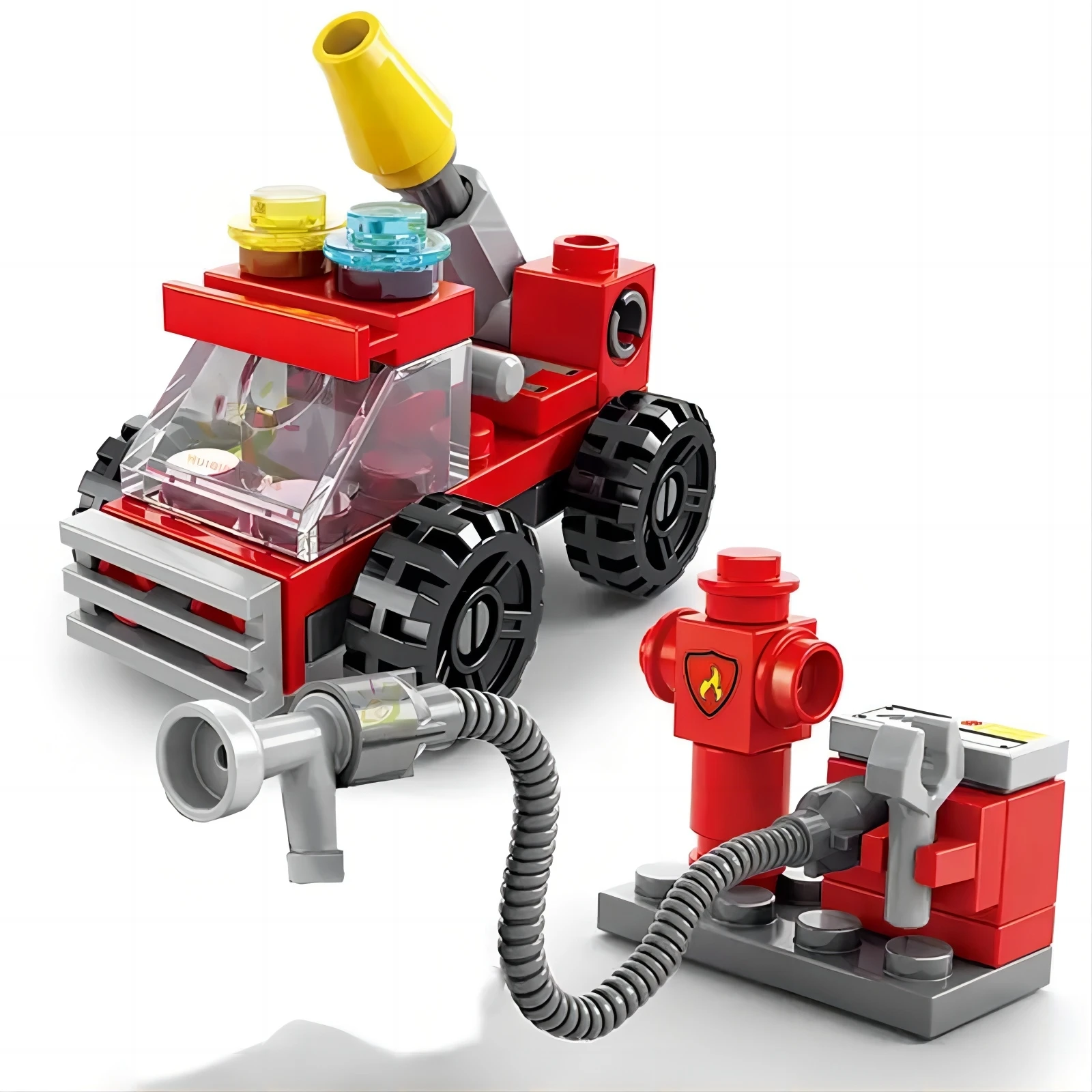 ของเล่นก่อสร้างบล็อกตัวต่อรูปทรงที่เปลี่ยนรูปได้ชุดรถดับเพลิงในเมืองชุดตัวต่อดับเพลิงแบบประกอบอิฐของเล่นแบบทำมือ