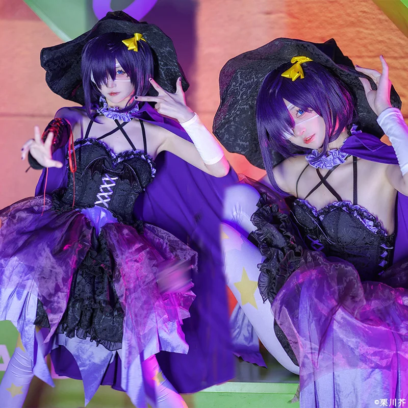 Anime Lolita fantasia para mulheres, Chunibyo delírios Cos, Rikka Takanashi, roxo, vestido de gaze sexy, Halloween Cosplay