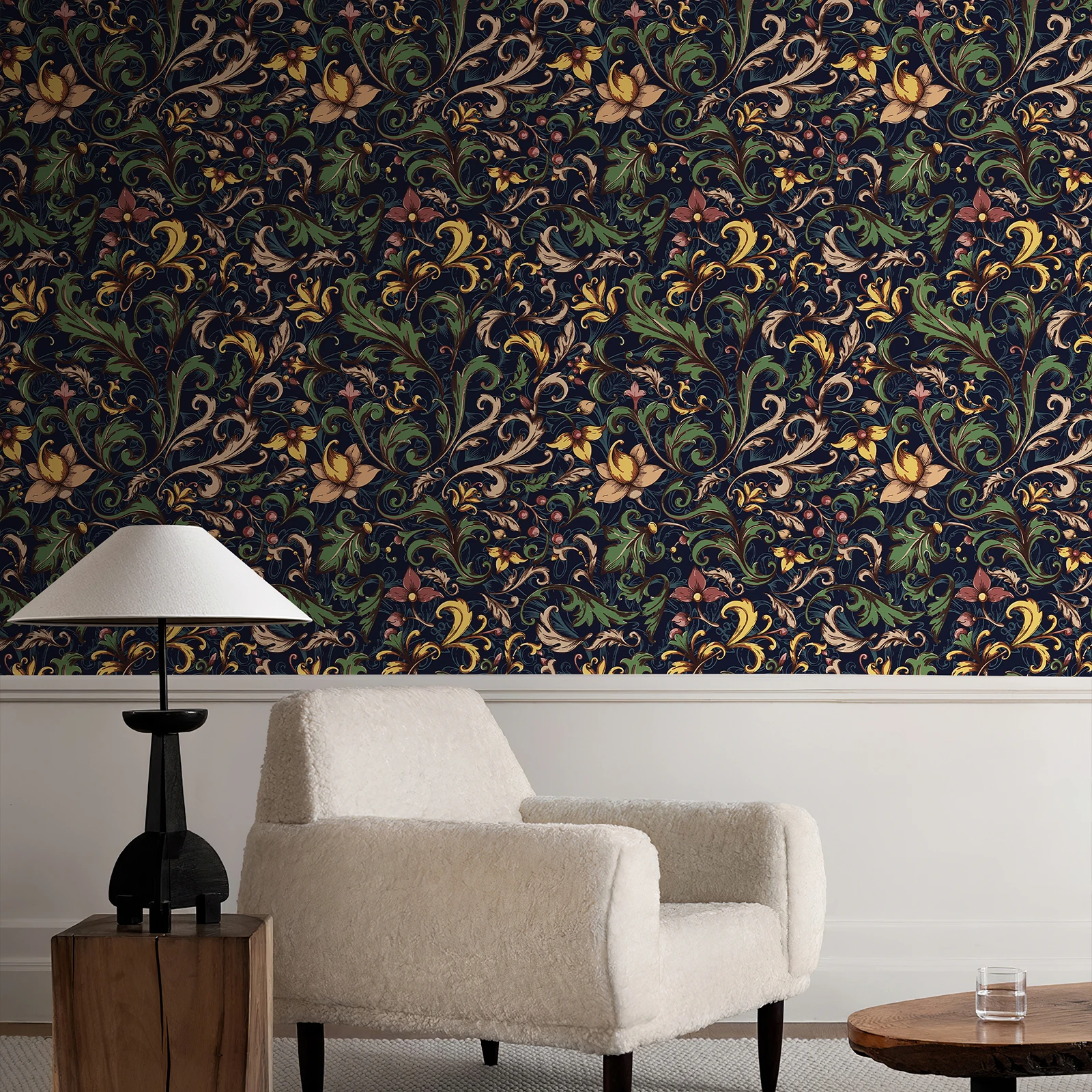 Dark Blue Retro Floral PVC Wallpaper Vintage Peel And Stick Vinyl European Style Baroque Wall Deocr Furniture Cabinet Sticker