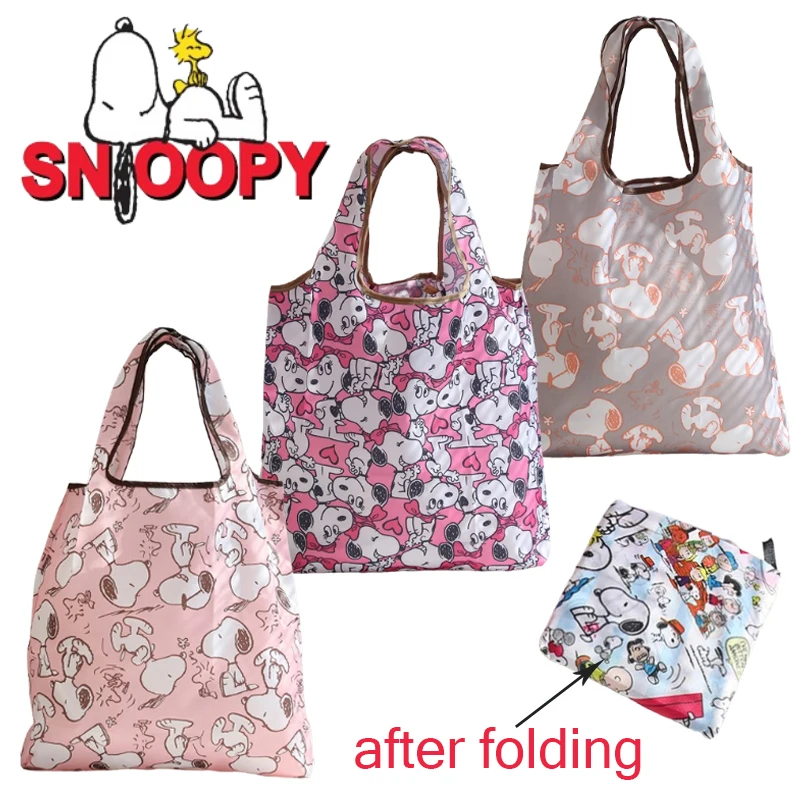 

Snoopy Shopping Bag Large Capacity Foldable Tote Cartoon Eco-friendly Portable Shoulder Bag Sundry Storage Lightweight Handbag
