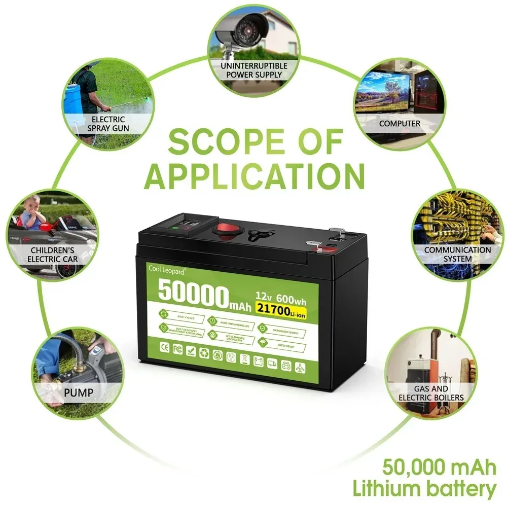 12V Lithium Battery Pack High Capacity 50Ah 21700 Battery For Sprayer Electric Vehicle LED Lamp  Li-ion Batterie Built-in BMS