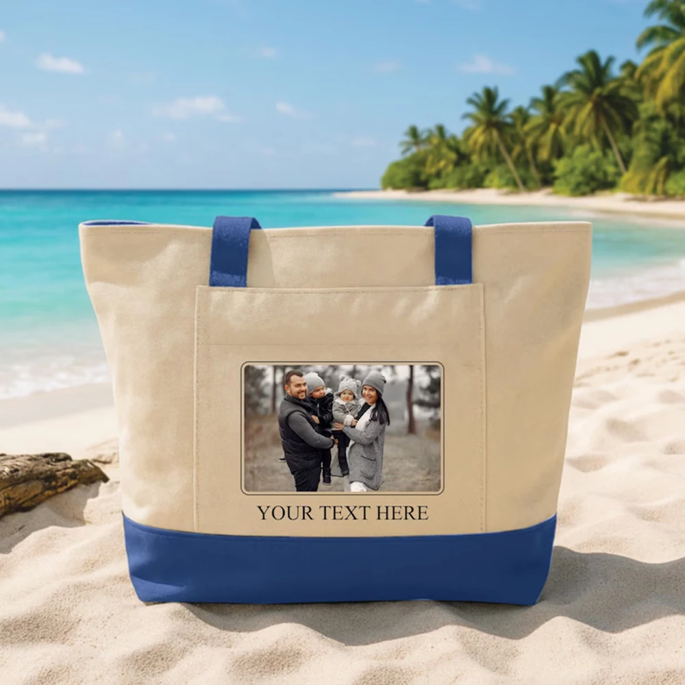 Smart Canvas Tote Bag Custom Family Photo Print Practical Parent Users Daily Outing Daily Sundry Arrangement Gift
