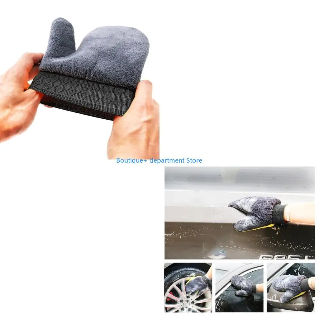 E1PD 24x20cm Car Wash Mitt Microfibre Cleaning Glove Polishing Shampoo Duster Towel