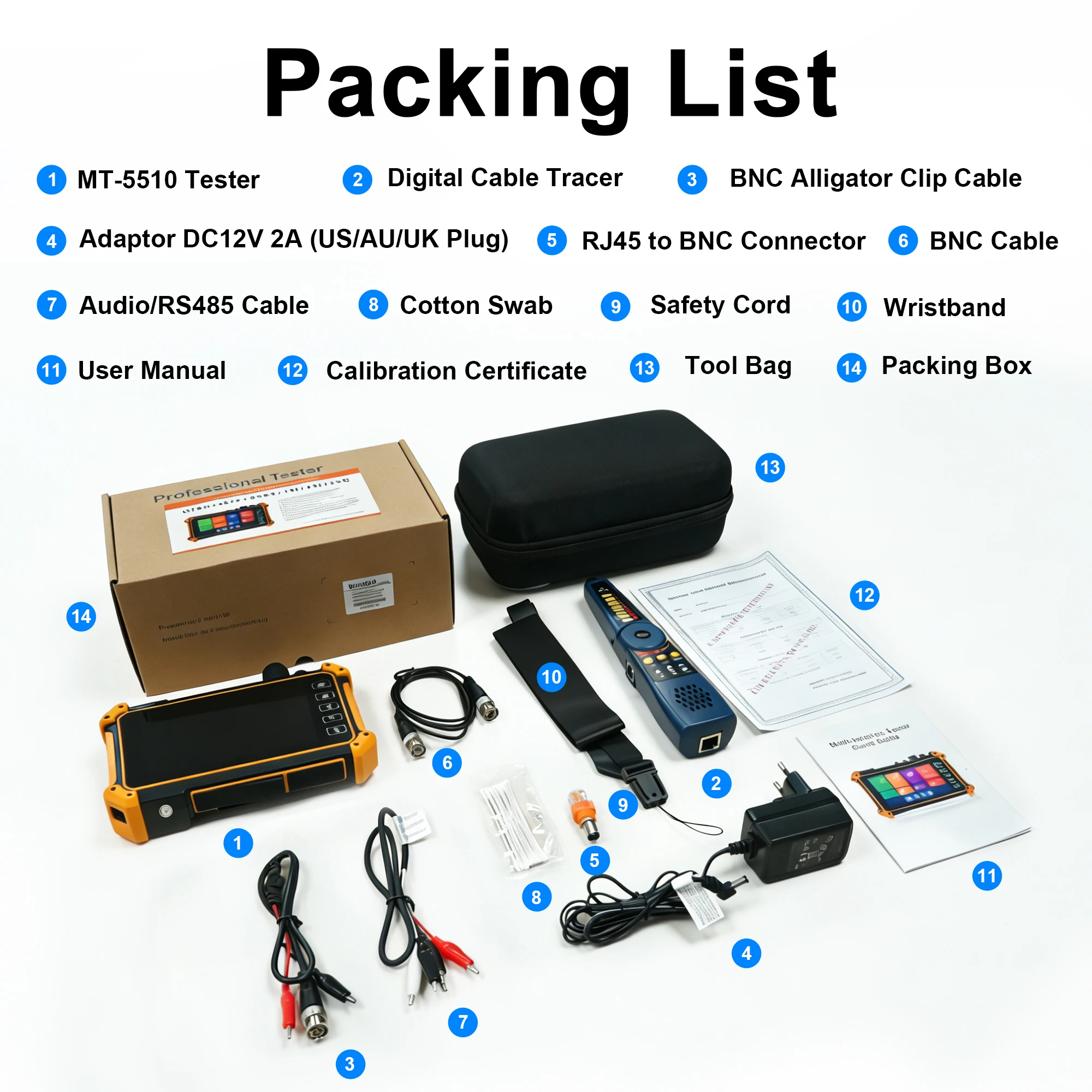 Picture 3: WANGLU MT-5510 CCTV OTDR Tester 8MP TVI/CVI/AHD Analog Camera Test PTZ Control Fiber Length Test Event Map Network Cable Tester