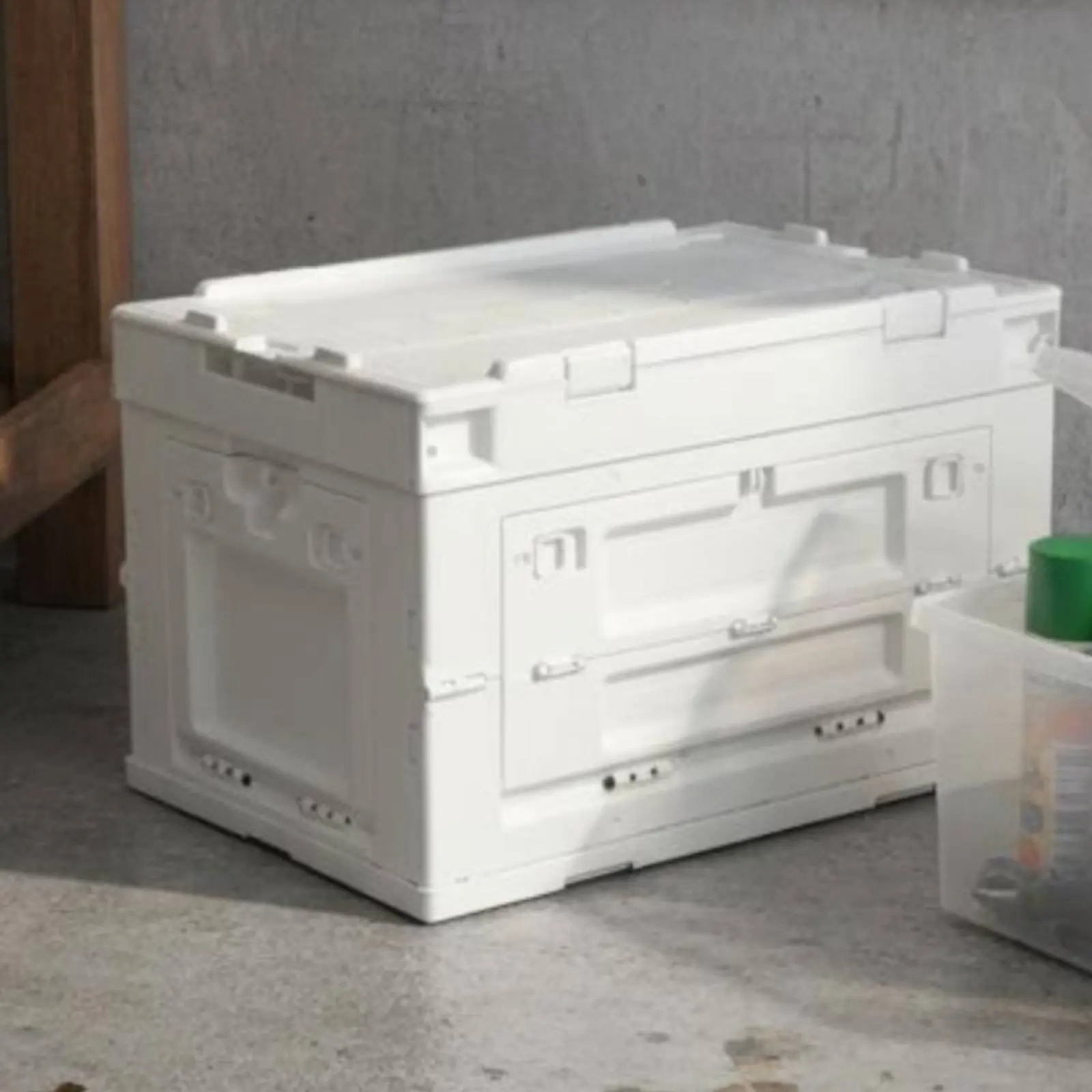 Foldable Plastic Crate with Doors Space Saving Foldable Storage Box with Lid Stackable Front Opening Storage Bin for Students