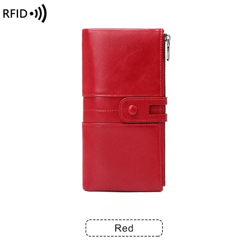 

RFID Anti-theft Brushing Women's Wallet Oil Wax Leather Double Zipper Long Wallet European and American New Retro Clutch
