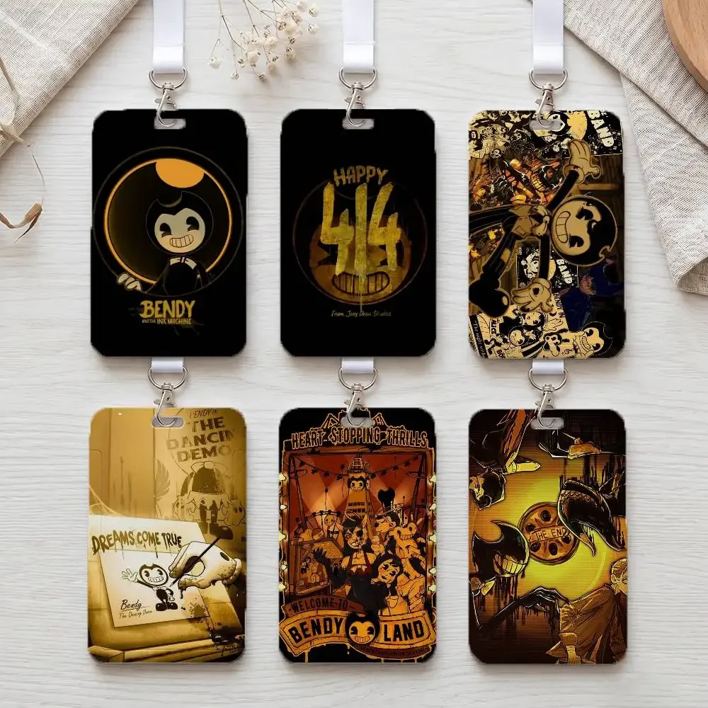 Horror Game B-Bendy and The Ink Machines Portable Office Staff Badge Card Cover Lanyard Card Case