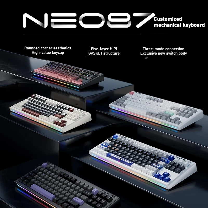 NEO87 Mechanical Keyboard Customized Bluetooth Tri-mode RGB Hot Swap Gasket Structure E-sports Gaming Mechanical Keyboard 88key