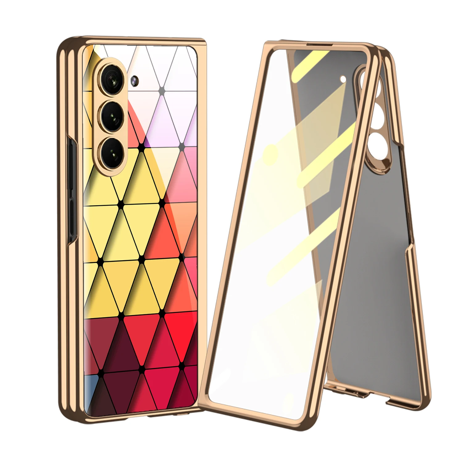 Luxury Plating Screen Glass Case For Samsung Galaxy Z Fold 6 5 Case Back Painted Pattern Glass Plastic Cover For Galaxy Z Fold 6
