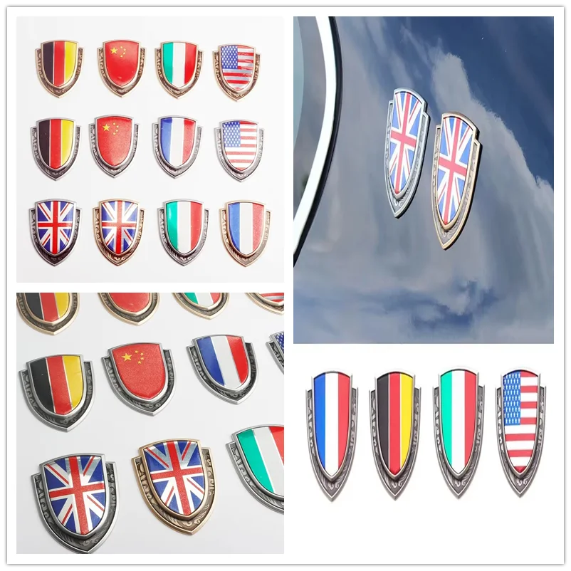 3D Metal Car Sticker Italy France Germany England America Flag Emblem Badge Decals