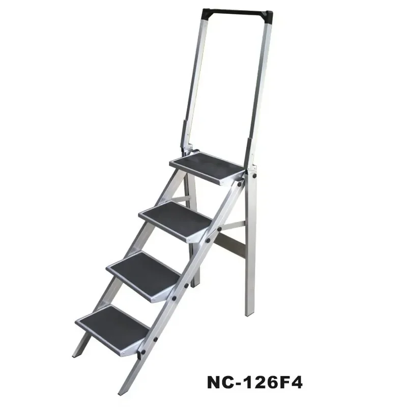 Customizable Aluminum Folding Step Ladder 2 3 4 Steps Wide Platform Stool with Wheels Portable Household Kitchen Utility