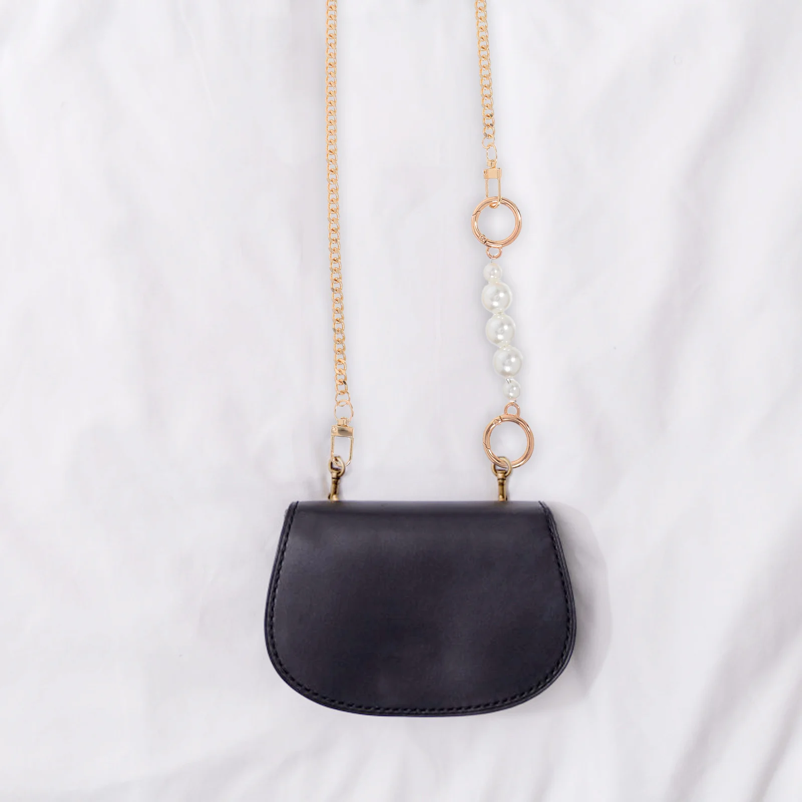 

2Pcs Gold Metal and Faux Pearl Purse Chain Strap Detachable Bag Extender Crossbody Clutch Shoulder Chain Handle Replacement