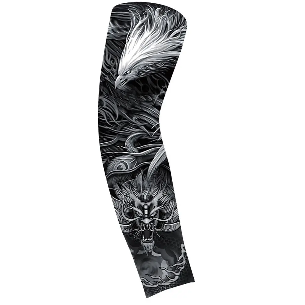 Flower Arm Pattern Flower Arm Tattoo Sleeve Elastic Breathable Ice Silk Arm Sleeve Sunscreen Thin Men Sunscreen Sleeve