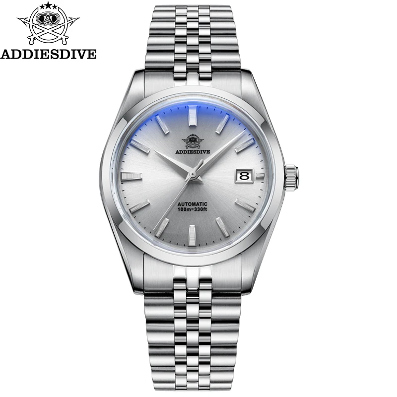 ADDIESDIVE-Montres-bracelets automatiques étanches pour hommes et femmes, montres de couple de luxe, cadran blanc, calendrier, NH35, 100m, 39mm