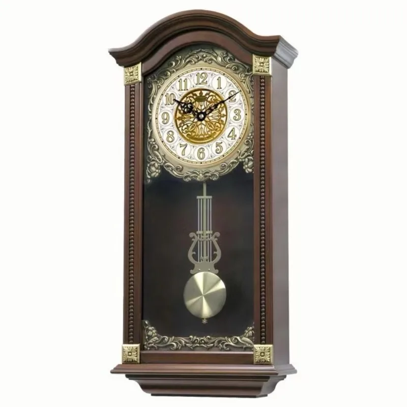 European Living Room Classical Solid Wood Clocks Westminster Temple Time Reporting Music Quartz Wall Clocks for Home Decor