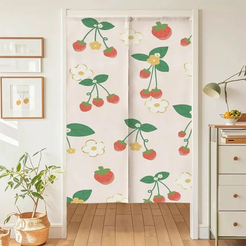 VIKAMA Cute Bunny Floral Japanese Style Half Door Curtain, Doorway Privacy Screen for Bedroom, Kawaii Wall Decor