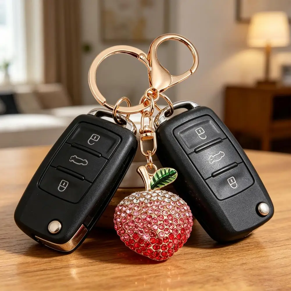Scratch-proof Keychain Peach Shape Keychain Peach Keychain with Full Diamond Gradient Sparkling Rhinestone Fruit for Bags