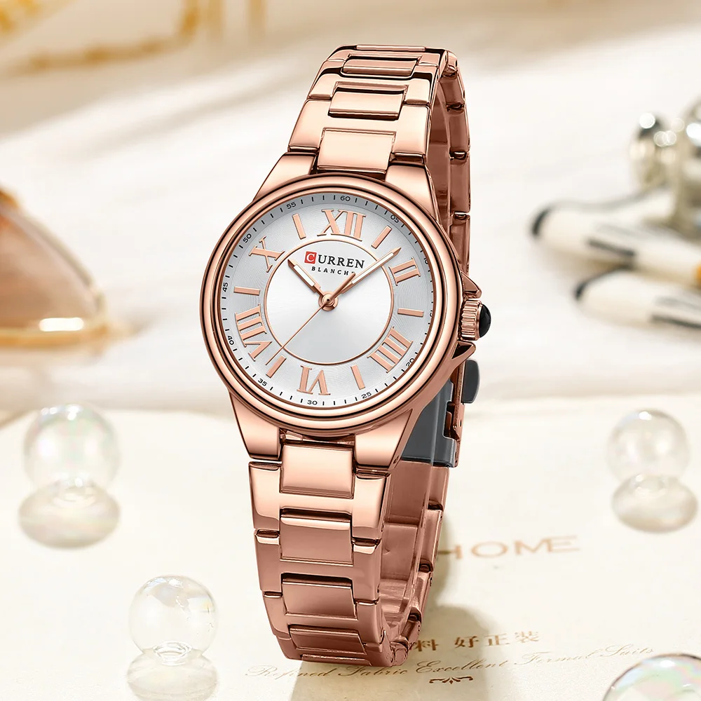 CURREN-Relojes de pulsera de cuarzo para mujer, esfera Simple y elegante con diseño de números romanos, reloj de manos luminoso