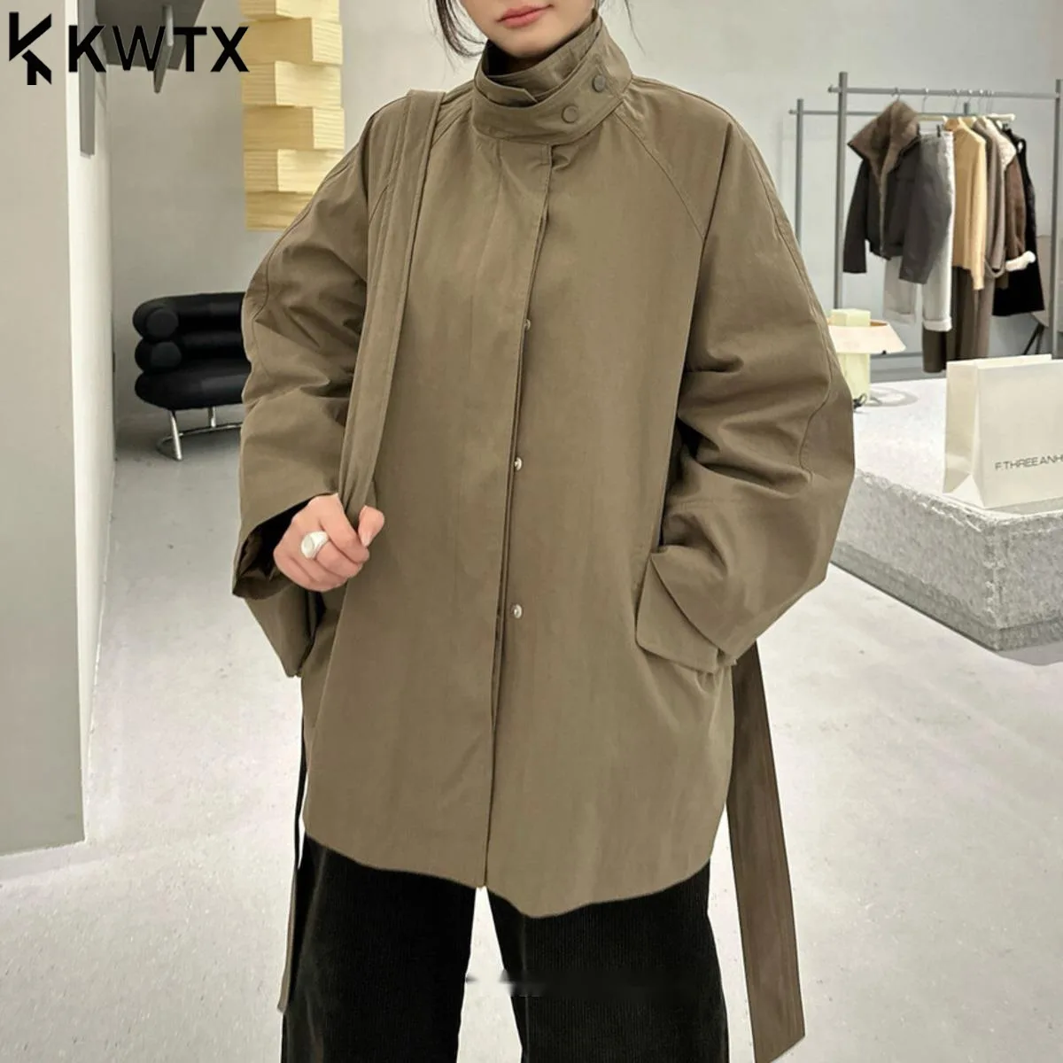 

KWTX Women’s 2025 New Solid Trench Coat Winter Thickened Casual Belted Bag Stand Collar Elegant Retro Chic Premium Comfort