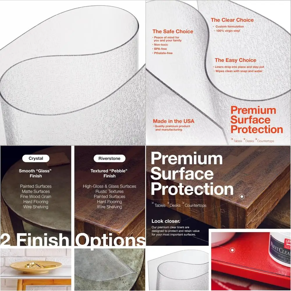 

Прозрачная текстурированная виниловая крышка стола с гальки, 42x64 дюйма, толщина 2 мм, сделанная из США, безопасная для защиты под дерево на кухне