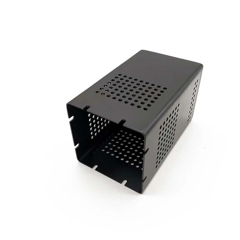 Custom Perforated Metal Box Case Black Powder Coated Sheet Metal Fabrication Laser Cutting Stamping Steel Enclosure Cage