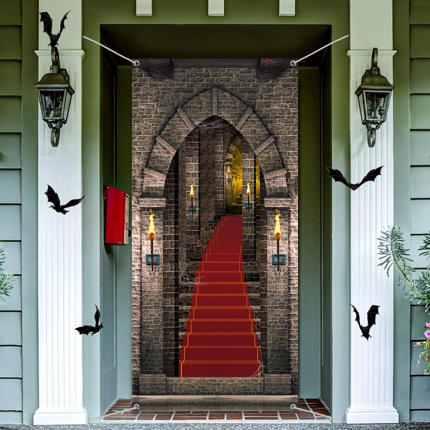 Castle Door Cover Decoration Door Backdrop Banner Medieval Entrance Decoration Birthday Photo Vampire Halloween Party Background